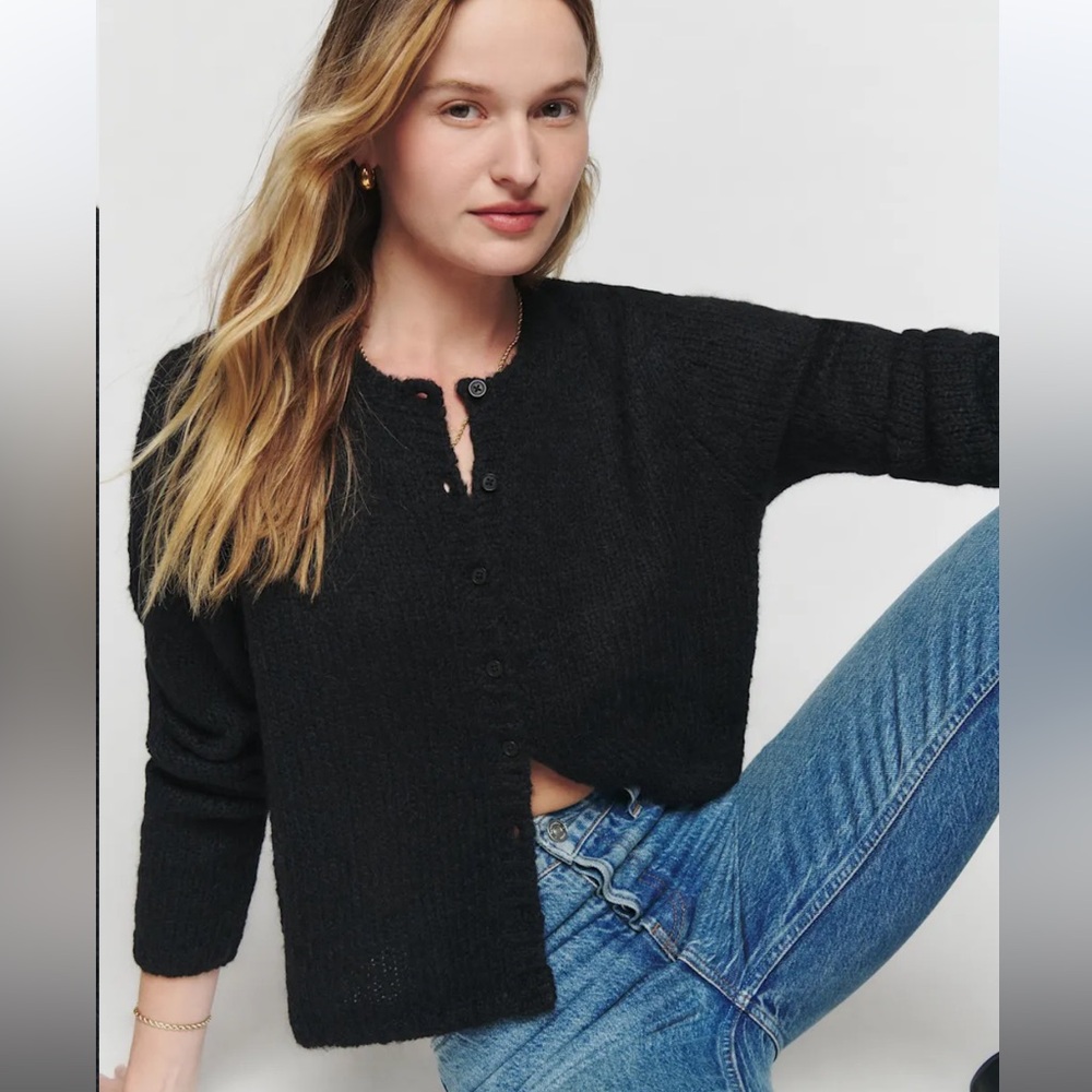 Reformation Clara Crew Cardigan M Black